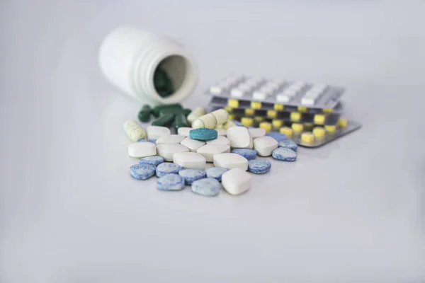 Suplementos Medicamentos Frasco Comprimidos Embalagens Blister Close — Fotografia de Stock