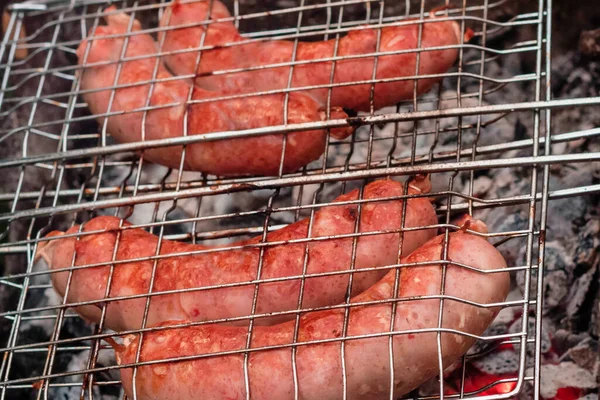 Sausages Grill Grilled Coals Open Air — Stock Photo, Image