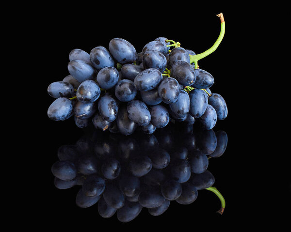 Синий виноград на черном фоне с отражением
