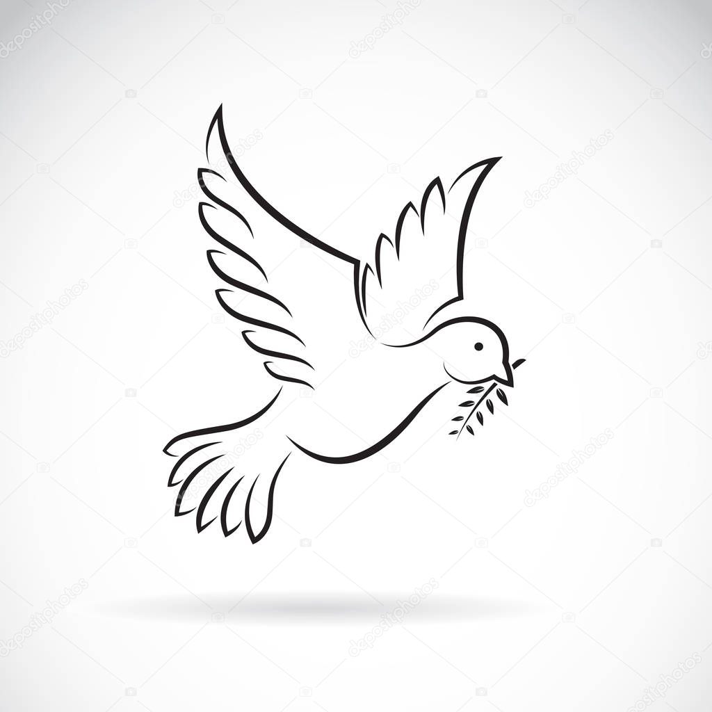 Vector of black dove of peace with olive branch on white background. Bird design. Animals. Easy editable layered vector illustration.