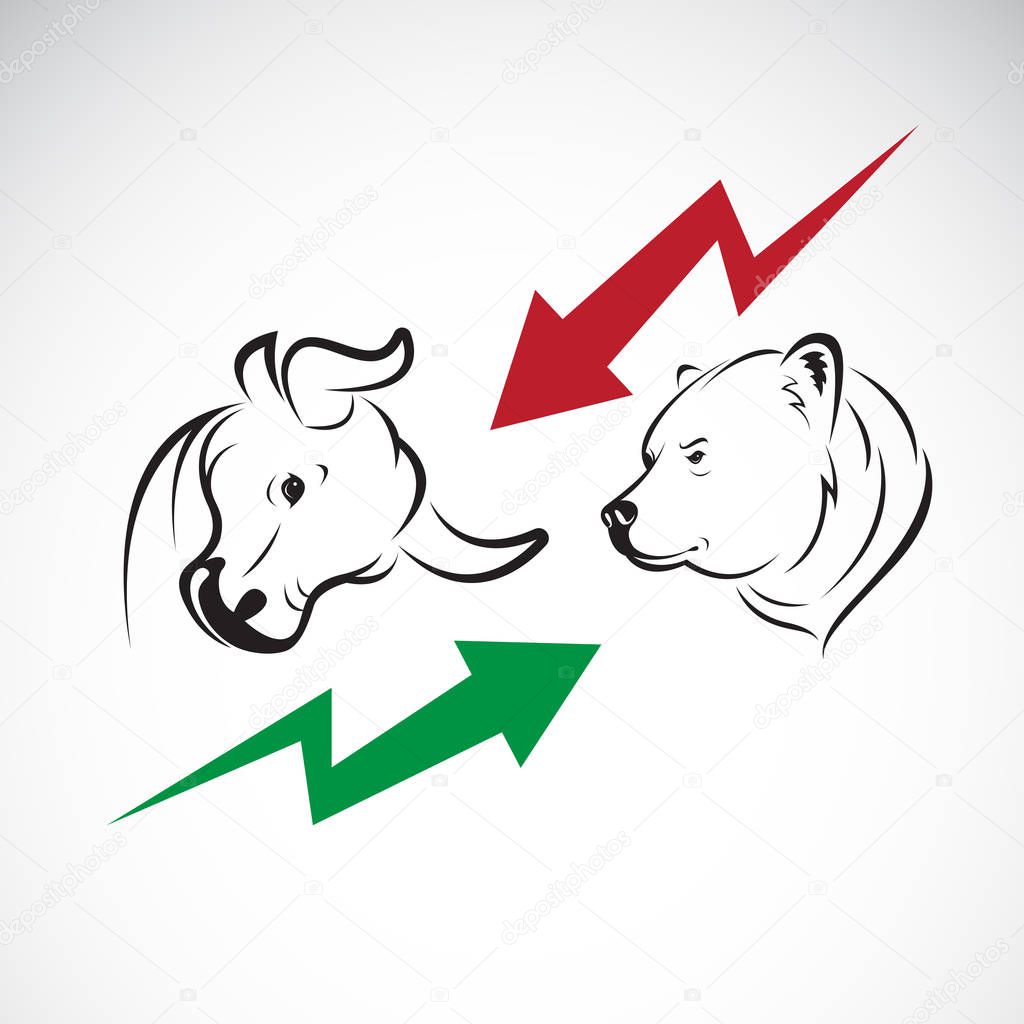 Vector of bull and bear symbols of stock market trends. The growing and falling market. Wild Animals.