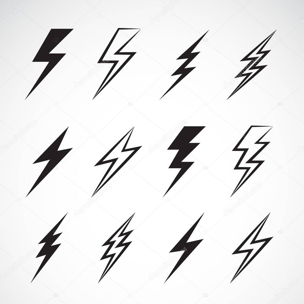 Vector of thunder lightning flat icons set on white background. Easy editable layered vector illustration.