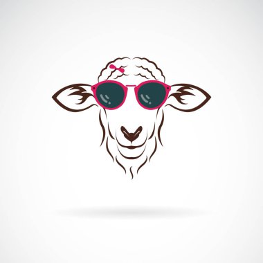 Beyaz arka planda güneş gözlüğü takan koyunların taşıyıcısı. Hayvan modası. Kolay düzenlenebilir vektör illüstrasyonu.