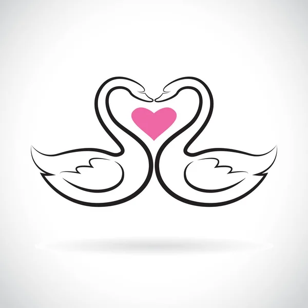 Vector Two Loving Swans Pink Heart White Background Wild Animals — Stock Vector