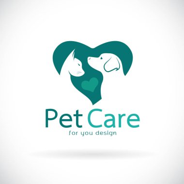 Beyaz arka planda kalbi olan kedi ve köpeğin taşıyıcısı. Evcil hayvanlı veteriner ikonu. Hayvan Bakımı. Pankartlı Hayvan. Kolay düzenlenebilir vektör illüstrasyonu.