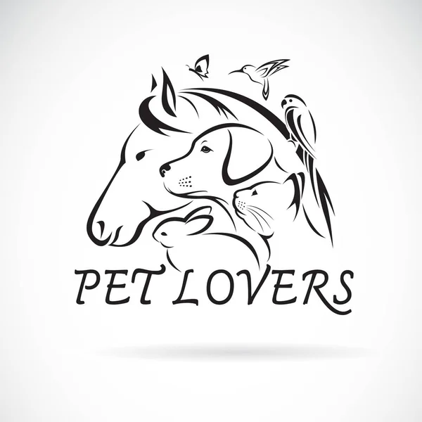 Groupe Vecteur Animaux Compagnie Cheval Chien Chat Colibri Perroquet Papillon — Image vectorielle