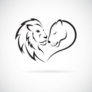 Beyaz arka planda erkek aslan ve dişi aslan tasarımı. Vahşi Hayvanlar. Aslan logosu ya da simgesi. Kolay düzenlenebilir vektör illüstrasyonu.