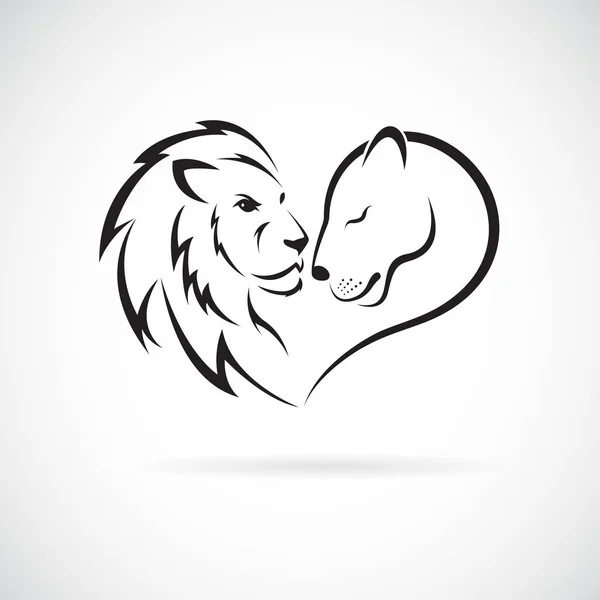 Αρσενικό Λιοντάρι Και Θηλυκό Λιοντάρι Σχέδιο Λευκό Φόντο Άγρια Ζώα — Διανυσματικό Αρχείο