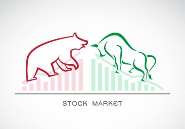 Hisse senedi piyasası trendleri boğa ve ayı sembolleri vektörü.