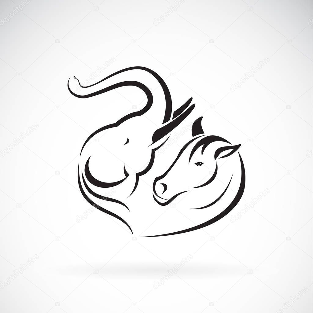 Vector of an elephant head and horse head on white background. Wild Animals. Elephant and horse logo or icon. Easy editable layered vector illustration.