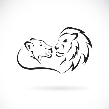 Beyaz arka planda erkek aslan ve kadın aslan tasarımı. Vahşi Anima