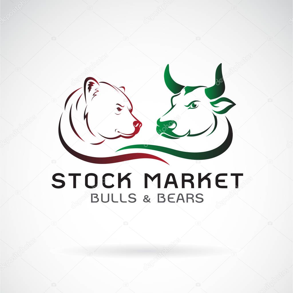 Vector of bull and bear symbols of stock market trends. Stock market and business concept. The growing and falling market. Wild Animals.
