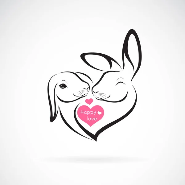 Vektor von zwei Kaninchenkopf-Design und Herz auf weißem Hintergrund. — Stockvektor