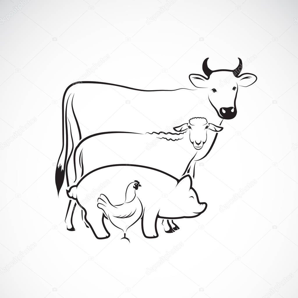 Vector group of animal farm design on white background., Cow, Sheep,Pig,Chicken. Logo Animal. Easy editable layered vector illustration. Animal farm icon.
