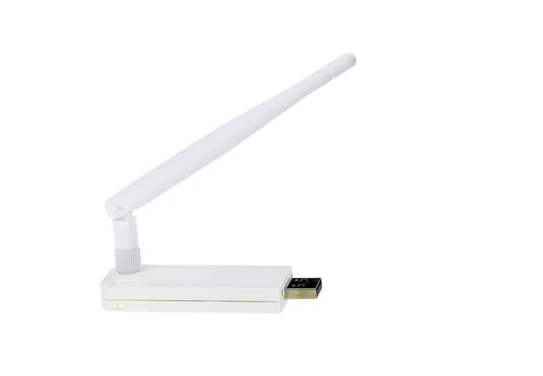 Afbeelding van witte WiFi USB-stick met antenne geïsoleerd op witte BAC — Stockfoto