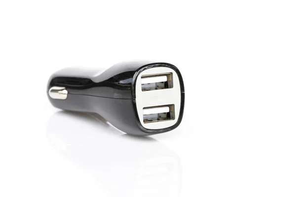 Image of black USB car charger isolated on white background. — Stock Photo, Image