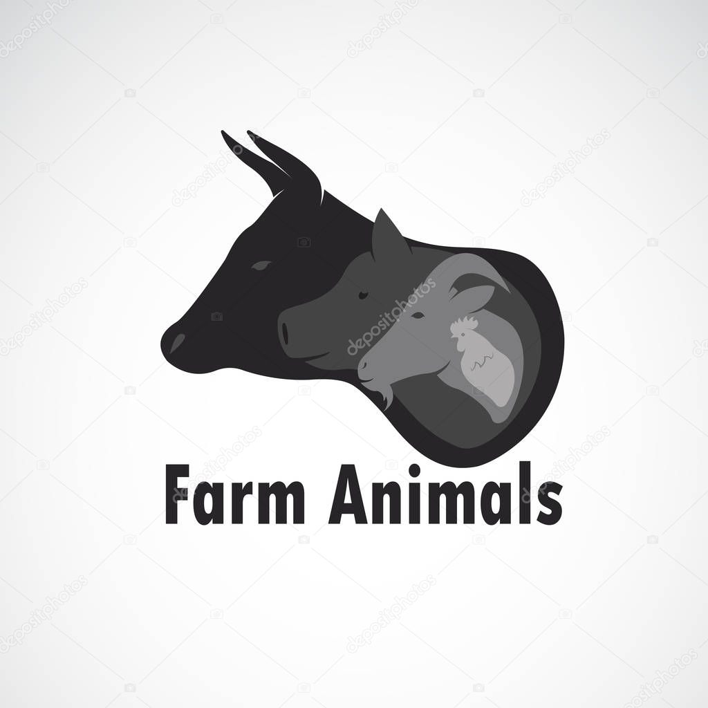 Vector group of farm animals design on white background., Cow, Sheep,Pig,Chicken. Logo Animal. Easy editable layered vector illustration. Animal farm icon.