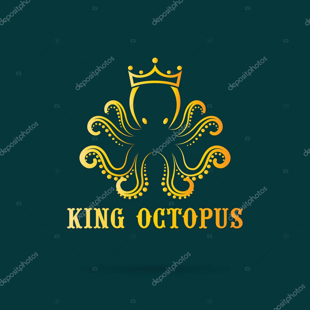 Vector of an octopus wear a crown on dark blue background. Sea animal. King octopus logo or icon., Easy editable layered vector illustration.