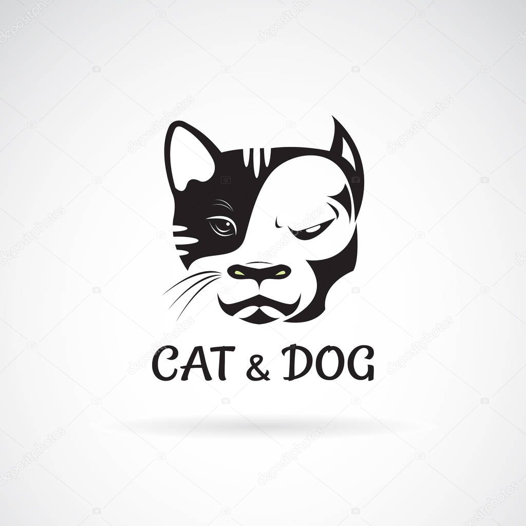 Vector of dog face (bulldog) and cat face design on a white background.