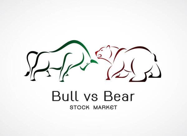 Vector of bull and bear symbols of stock market trends. Stock market and business concept. The growing and falling market. Wild Animals.