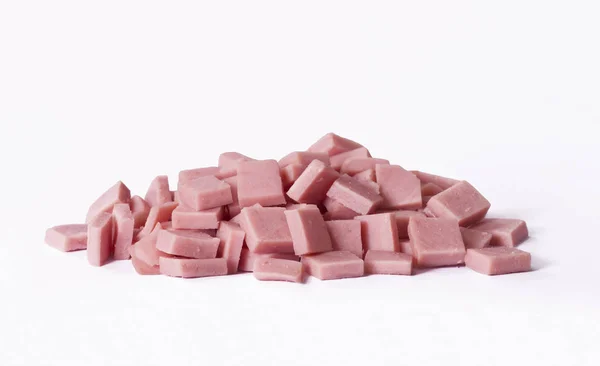 粉红色糖果堆积在白色背景上的隔离 — 图库照片