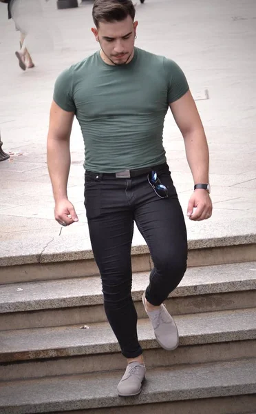 Fitness Man Going Stairs Subway Urban Ambient — Stock Photo, Image