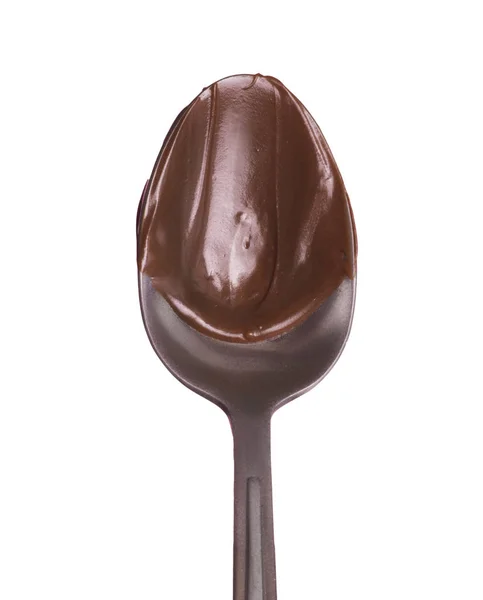 Smält Mörk Choklad Sked Detalj Isolerade — Stockfoto