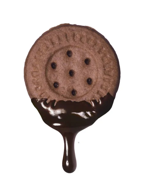 Blötläggning Cookie Smält Mörk Choklad Grädde — Stockfoto