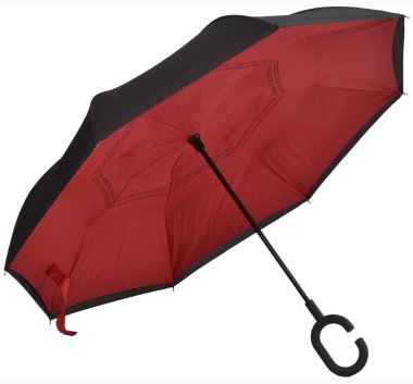 izole üzerinde beyaz arka plan içinde kırmızı ile siyah şemsiye açmak