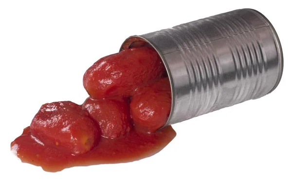 Tomate Pelado Pode Isolado Emfundo Branco — Fotografia de Stock