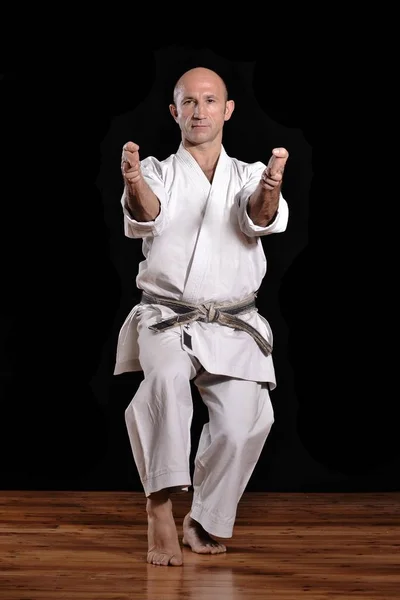 Martial Arts Karate Master Training Black Background — Stock Photo, Image