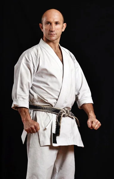 Martial Arts Karate Master Training Black Background — Stock Photo, Image