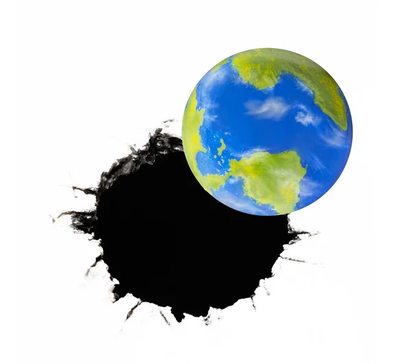 Planet Earth Globe Approaching Black Hole World Destruction Concept — Stock Photo, Image