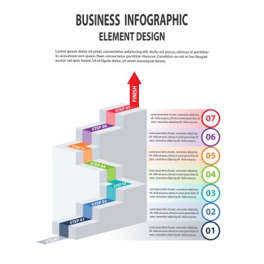 İş Infographics şablonu merdiven ok ve sunum, Satış tahmini, başarı, Geliştirme, Adım Adım için insanlar adımları
