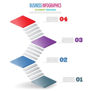 Infographics iş şablonu Sunum için ok adımları ile 3d merdiven, Satış tahmini, Web tasarımı, Geliştirme, Adım Adım