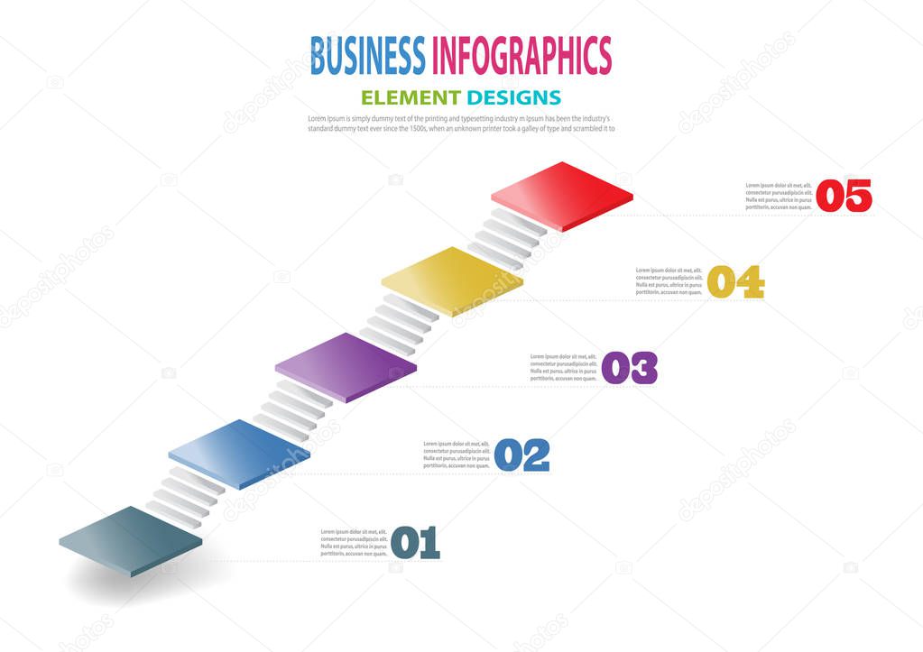 Infographics business template 3D stairs for Presentation, Sale forecast, Web design, Improvement, Step by Step, Growth. Vector,EP10.