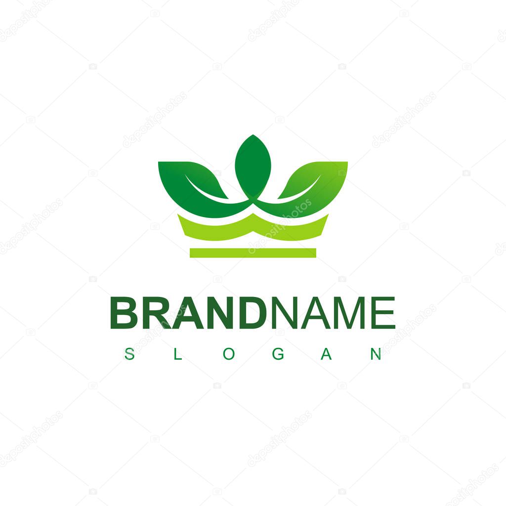 King Of Nature Logo Design With Leaf And Crown Symbol