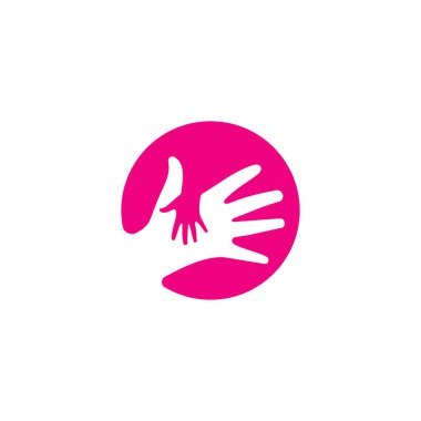 Çocuk Bakımı Logosu, Pembe Çember Arkaplanda Büyük El Silueti İçinde Küçük El Tutuşu