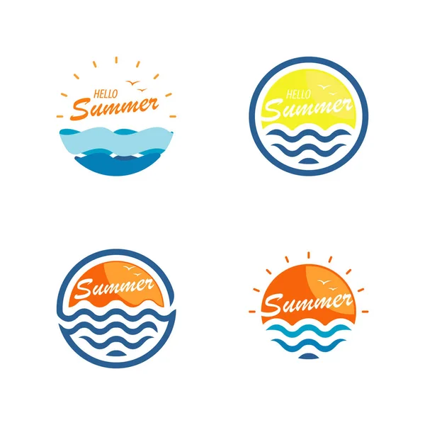 水と太陽のシンボルとサークル夏のロゴ — ストックベクタ