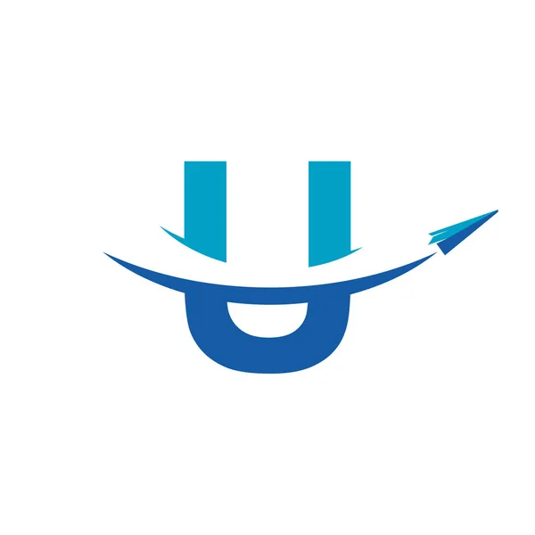 Brev Travel Logo Med Pappersflygplan Symbol — Stock vektor