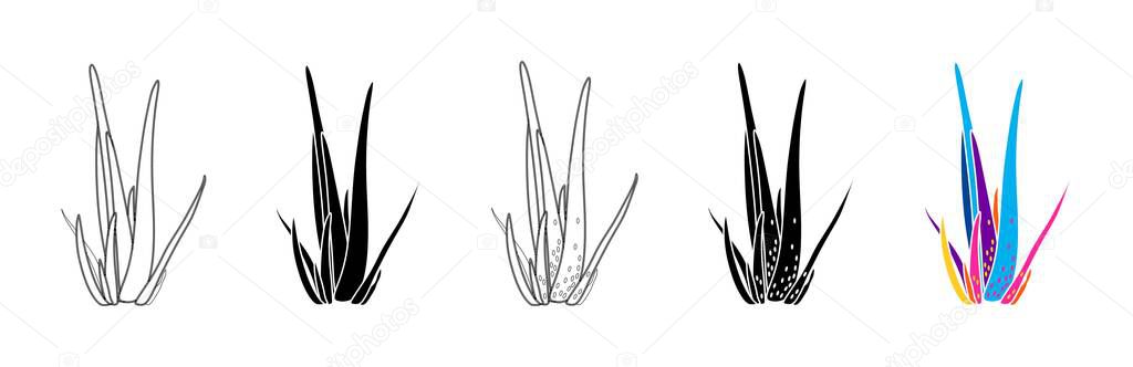 Vector illustration of cacti isolated on a white background. Icons, silhouettes of cacti. Mexican desert cactus, tropical plants, summer garden. Abstract creative decorative cactus, succulent, aloe — Stock Illustration Vector Illustration Cacti Isolated White Background Icons Silhouettes Cacti Mexican Stock Vector