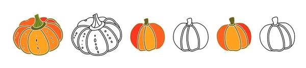 白い背景にカボチャ カボチャのベクトルイラスト 秋のアイコンセット ハロウィンと感謝祭のためのコレクション 抽象的な手の装飾カボチャを描いた 秋の収穫 — ストックベクタ