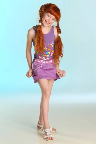 Beautiful Charming Little Redhead Girl Shows Her Summer