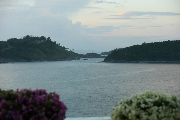 Scenic view on island in sea from balcony in hotel