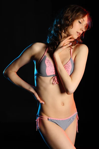 Elegante Retrato Modelo Joven Lencería Mujer Belleza Posando Sobre Fondo —  Fotos de Stock