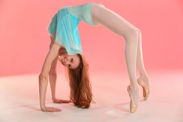 Studio Portrait Beauty Woman Blue Dress Young Female Dancer Posing — Stock Photo, Image