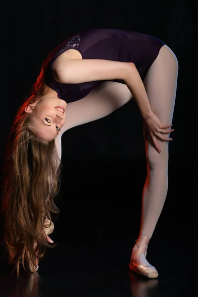 Stylish Portrait Young Ballerina Beauty Woman Posing Black Studio Background — Stock Photo, Image