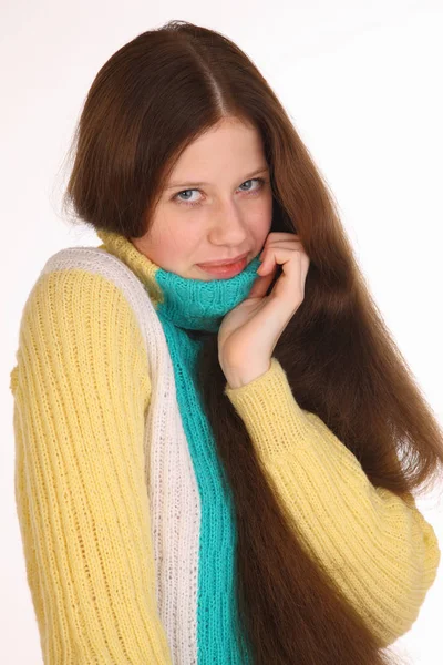 Beautiful Young Girl Magnificent Hair Girl Froze — Stock Photo, Image