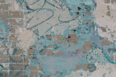 Çizikler, noktalar ve çatlaklar için arka plan, duvar kağıdı, afiş kopya alanı ile modern futuristik boyalı tuğla duvar