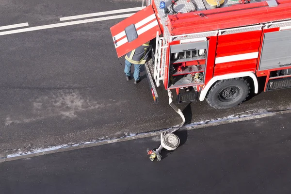 Fire Truck Arrived Emergency Call High Angle View — Stock Photo, Image